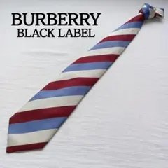 バーバリーブラックレーベル ネクタイ 赤青白 ストライプ 絹100【n8943】