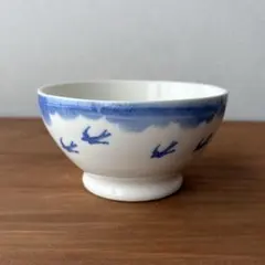 ブルー＆ホワイト 花柄 風景 カフェオレボウル 直径13.2cm 南欧/K765