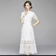 レースオーバーレイドレス モックネック ソリッド