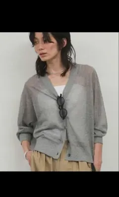 SALON adam et rope ブライトラメ　シアーカーディガン　グレー