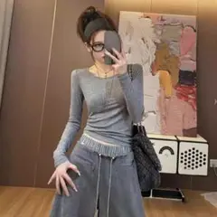 大人気❤️シアータイト ロングT 秋デート普段着シンプル魅力