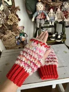 白*め様 ［ハンドメイド］ハンドウォーマー　アームウォーマー　指なし手袋　手編み