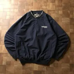 90s　Dunbrooke　US企業 ナイロンプルオーバー　刺繍ロゴ　ネイビー