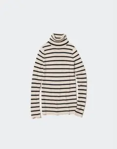 UNIQLO 터틀넥 리브 니트 테두리 무늬 긴팔 오프 화이트