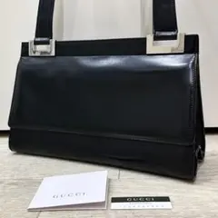 【希少】オールドグッチ GUCCI ショルダー ハンドバッグ レザー ブラック 希少 超美品 GUCCI オールドグッチ レザー×リザード型押し 2way