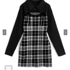 チェック柄フロントオープンリボンニットミニワンピース[ru1373]