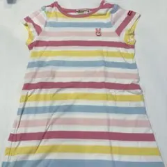美品　ミキハウス ホットビスケッツ　ストライプ 半袖ワンピース 100