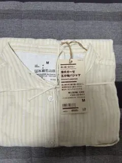無印良品　薄手ガーゼ五分袖パジャマ　イエローストライプМサイズのサムネイル