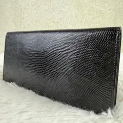 【新品未使用】リザードレザー 長財布 2つ折り ブラック エキゾチックレザー