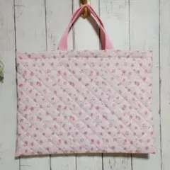 ハンドメイド:イチゴ柄キルティング手提げバッグ:抗菌防臭超撥水