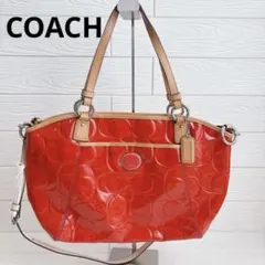 【COACH】トートバッグ/ショルダーバッグ/オレンジ/エナメル/シグネチャー