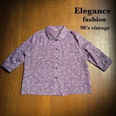 Elegance fashion 薄手花柄プリーツブラウス 五分袖七分袖 ボタン