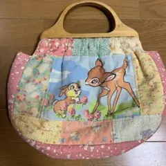 Disney Bambi パッチワーク 木製ハンドル バッグ　レトロ