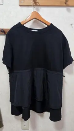 ブラック 異素材切替 半袖Tシャツのサムネイル