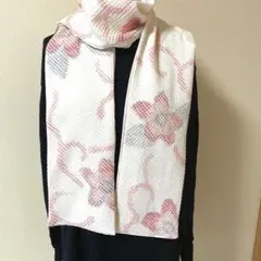豪華　総絞り　ストール　アイボリー地に花柄
