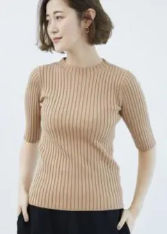 秋にピッタリ★ビルドネックリブプルオーバー(ベージュ)