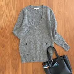 M-PREMIER ニット チェック Vネック ウール カシミヤ アンゴラ