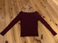 リブ編み ワインレッド 長袖セーター ボートネック