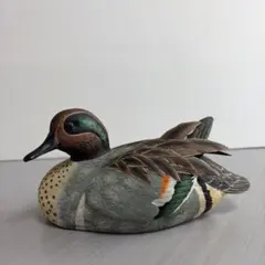 スタディバード　「コガモ」　野鳥彫刻 　　　木彫りの野鳥 バードカービング　置物