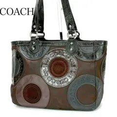 【美品】COACH コーチ ハンドバッグ シグネチャー パッチワーク ブラウン