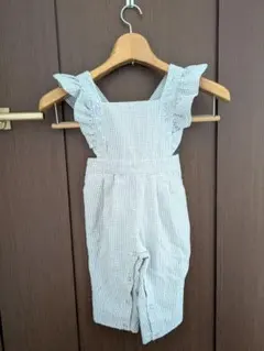 フリル付きチェック柄オーバーオール