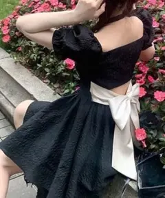 バックリボンスクエアネックミニワンピース