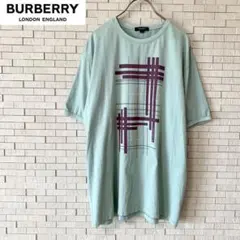 バーバリーロンドン　半袖Tシャツ　ミントグリーン　チェック　ロゴプリント　Ｌ