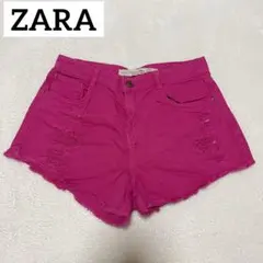 ZARA ダメージ　ピンク　ショートパンツ　ハイウエス