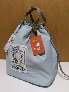スヌーピー　ランチバッグ　ミニバッグ　保冷　保温　弁当　巾着　保冷バッグ　ブルー