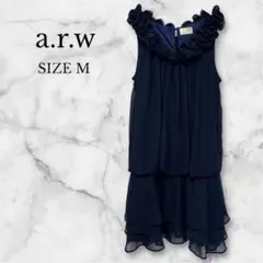 アロー　パーティードレス　ティアードドレス　ノースリーブ　結婚式　ネイビー　M