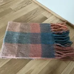 チェック柄マフラー ピンク 青