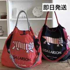 リサラーソン柄　新品　LISA LARSON エコバッグ レッド　ブラック　黒