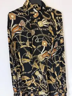 チェーン柄 長袖シャツ ブラック