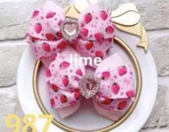 new★いちごリボン　キッズリボン　ハンドメイド　ヘアゴム　キラキラ