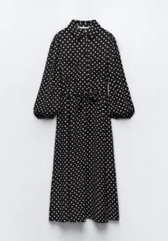 新品❗️ZARAドットプリント ミディワンピース 長袖