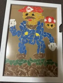 スーパーマリオ　ちぎり絵　額縁付き