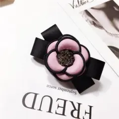 カメリア バレッタ ヘアクリップ ピンク キラキラ リボン フラワー h0047