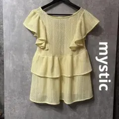 【mystic】バックリボン ティアード フリルブラウス F イエロー 美品