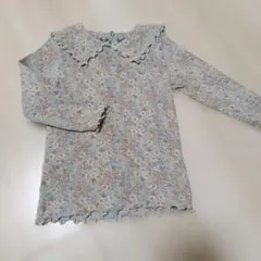 キッズ 長袖カットソー　ブラウス 花柄 フリル襟 100cm