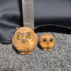 竹のかわ製フクロウの置物 ガラス目付き