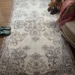 トルコヴィンテージラグ　212×115.5 ボタニカル　ニュアンスカラー