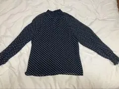 ネイビー 水玉模様 長袖シャツ