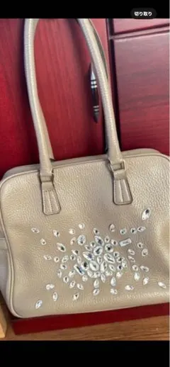 【未使用】A.D.M.J. ハンドバッグ本革 ビジュー スワロフスキー ベージュ 未使用級 A D M J パイソン エーディーエムジェー スワロフスキー ミニ