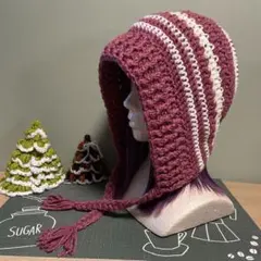 ボンネット　バラクラバ　ニット帽　ハンドメイド　手編み　かぎ編み