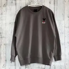 レディース　ミッキーマウス　刺繍　トレーナー　スウェット　Lサイズ　グレー
