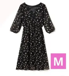 GRL♡グレイル♡小花柄シフォンVネックワンピース[dk766]♡ブラック