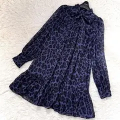 新品未使用 MAGGY LONDON レオパードノースリーブワンピース ブルー 