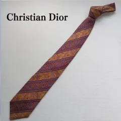 【美品】クリスチャンディオール ネクタイ 紫 ペイズリー 総柄 絹【n7965】