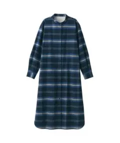 無印良品 両面起毛フランネルスタンドカラーシャツワンピース S ネイビーチェック