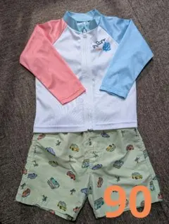 【90】ベビー水着セット（ラッシュガード・車柄）